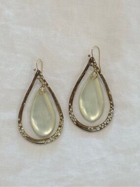 Alexis Bittar Gold Teardrop Earrings with Cream Lucite Inset